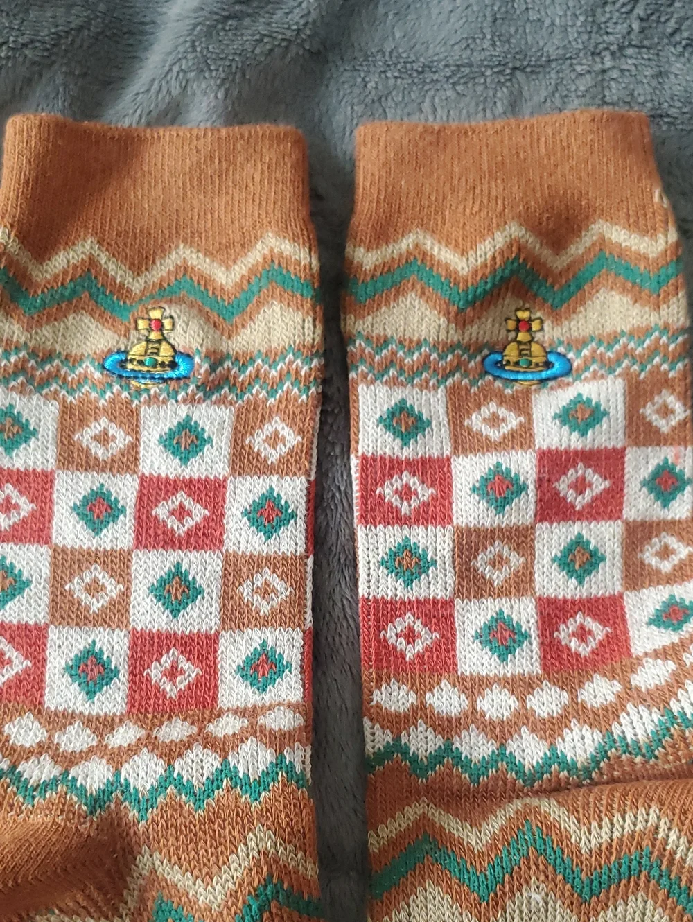 Vivienne Westwood 🍁🍂Fall 🍁🍂Rust, Cream & Teal GeoCrew Socks